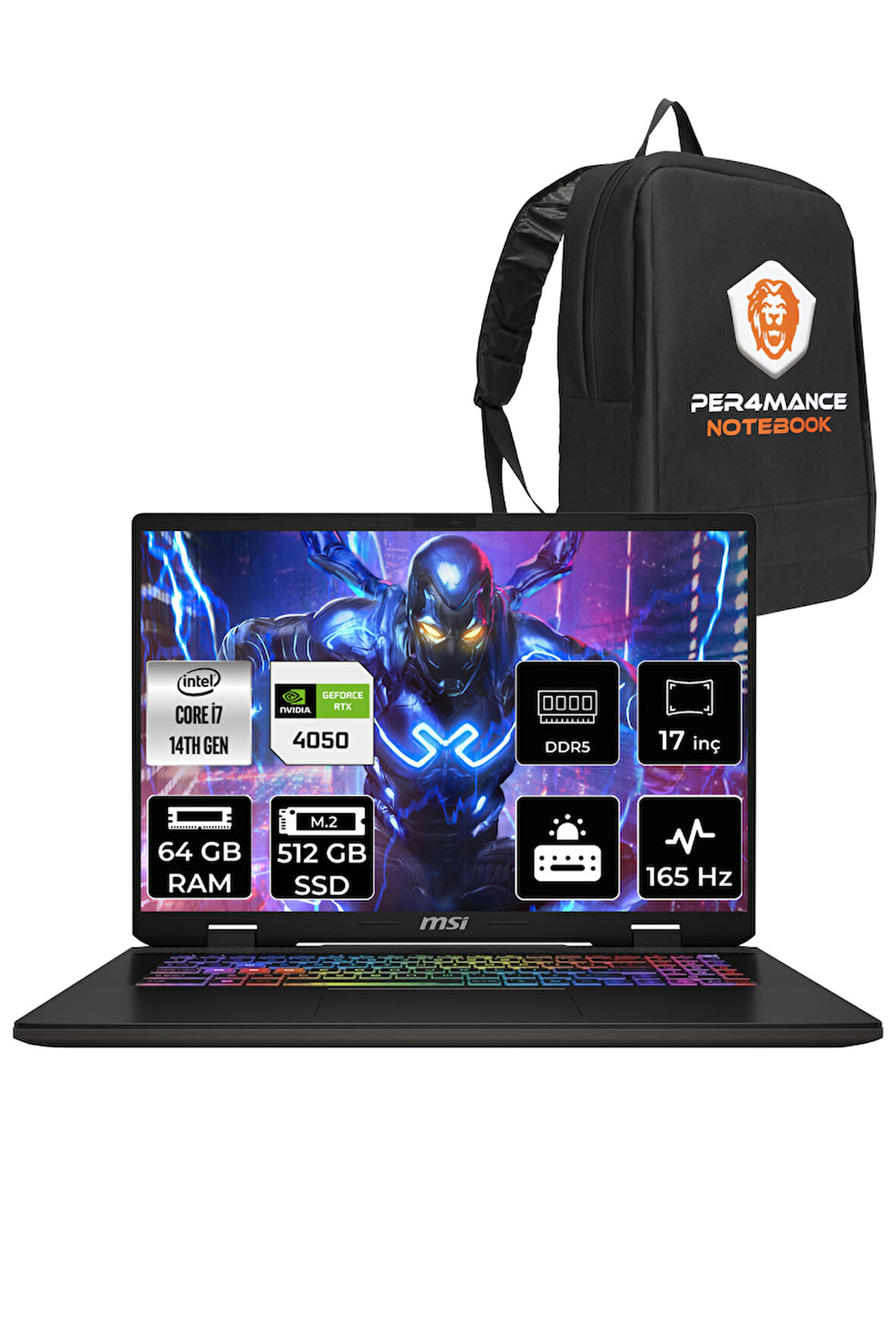 MSI SWORD 17 HX B14VEKG i7-14700HX 64GB 512GB SSD RTX4050/6GB 105W 17" FHD+ 165HZ FDOS & PER4 ÇANTA