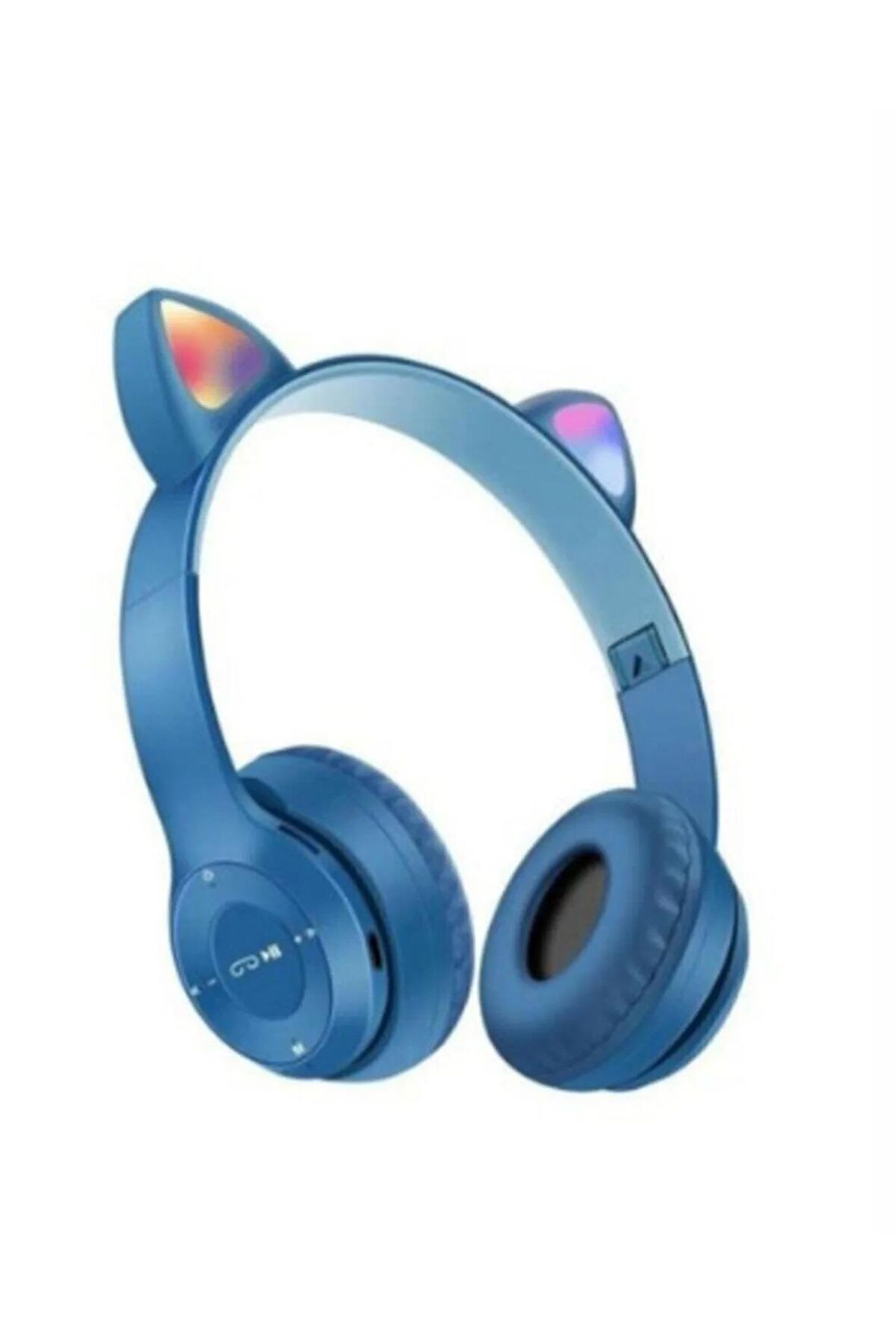 P47m Kablosuz Bluetooth 5.0 Rgb Led Işıklı Çocuk Kız Kedi Kulağı Kulaküstü Kulaklık Mavi