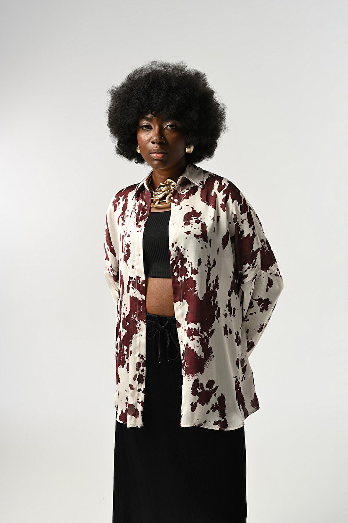 KADIN KARIŞIK DESENLİ OVERSİZE GÖMLEK