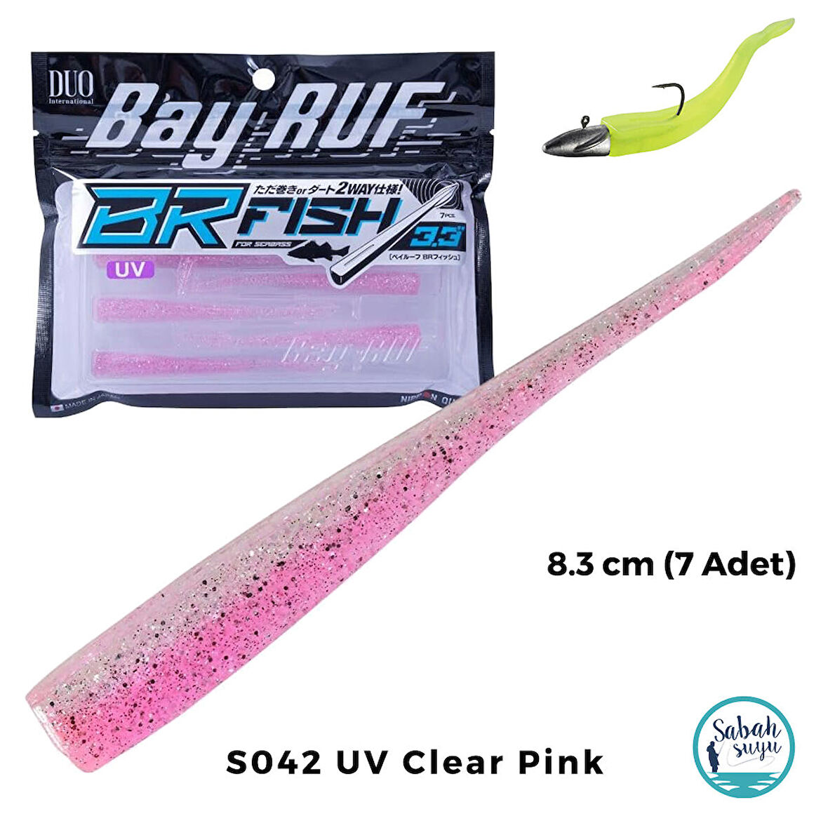 Duo Bay Ruf BR Fish 3.3 Silikon Kuyruk 8.3 cm S042 UV Clear Pink (7 Adet)