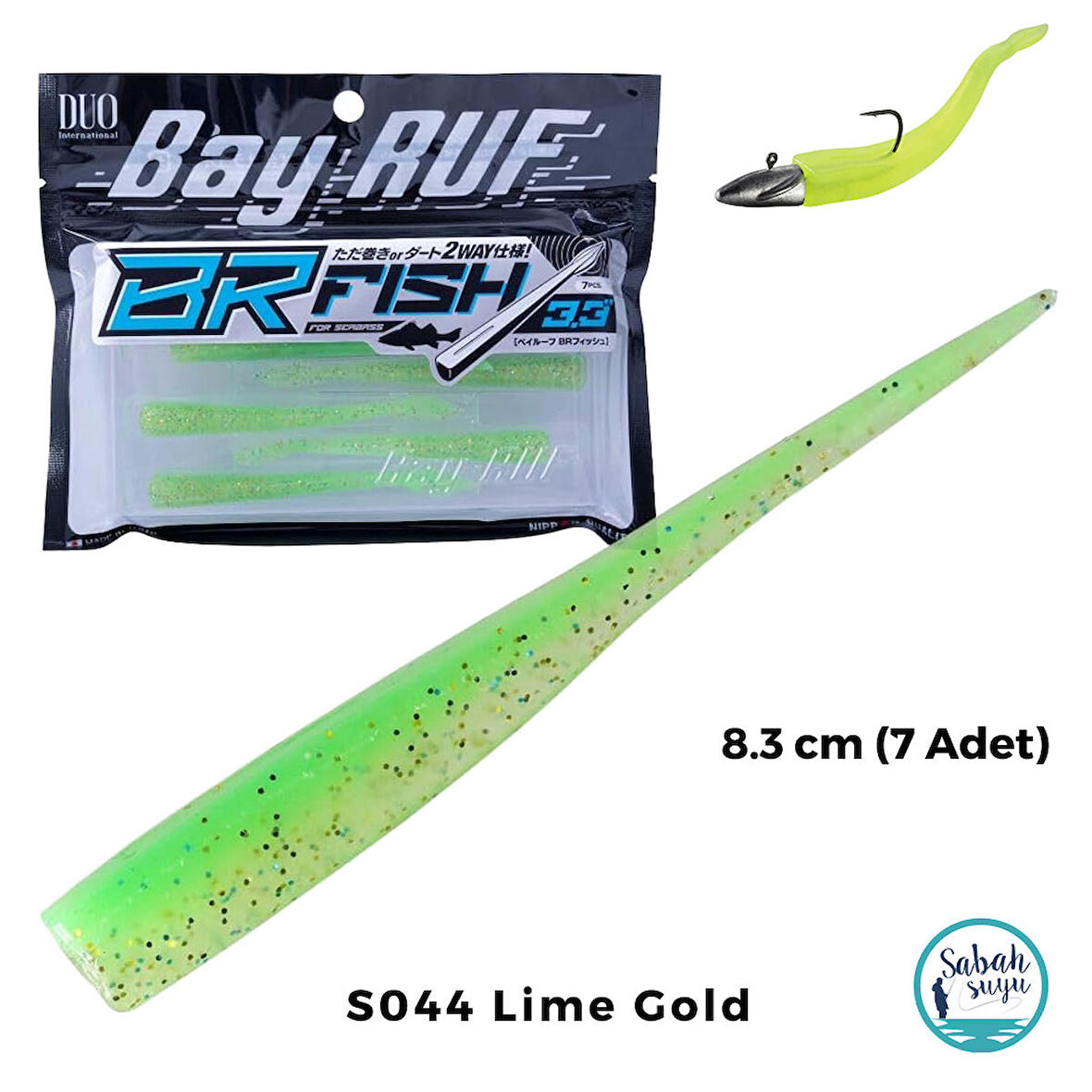 Duo Bay Ruf BR Fish 3.3 Silikon Kuyruk 8.3 cm S044 Lime Gold (7 Adet)