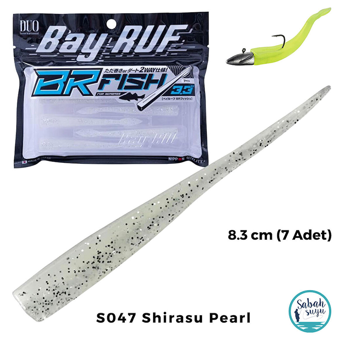 Duo Bay Ruf BR Fish 3.3 Silikon Kuyruk 8.3 cm S047 Shirasu Pearl (7 Adet)