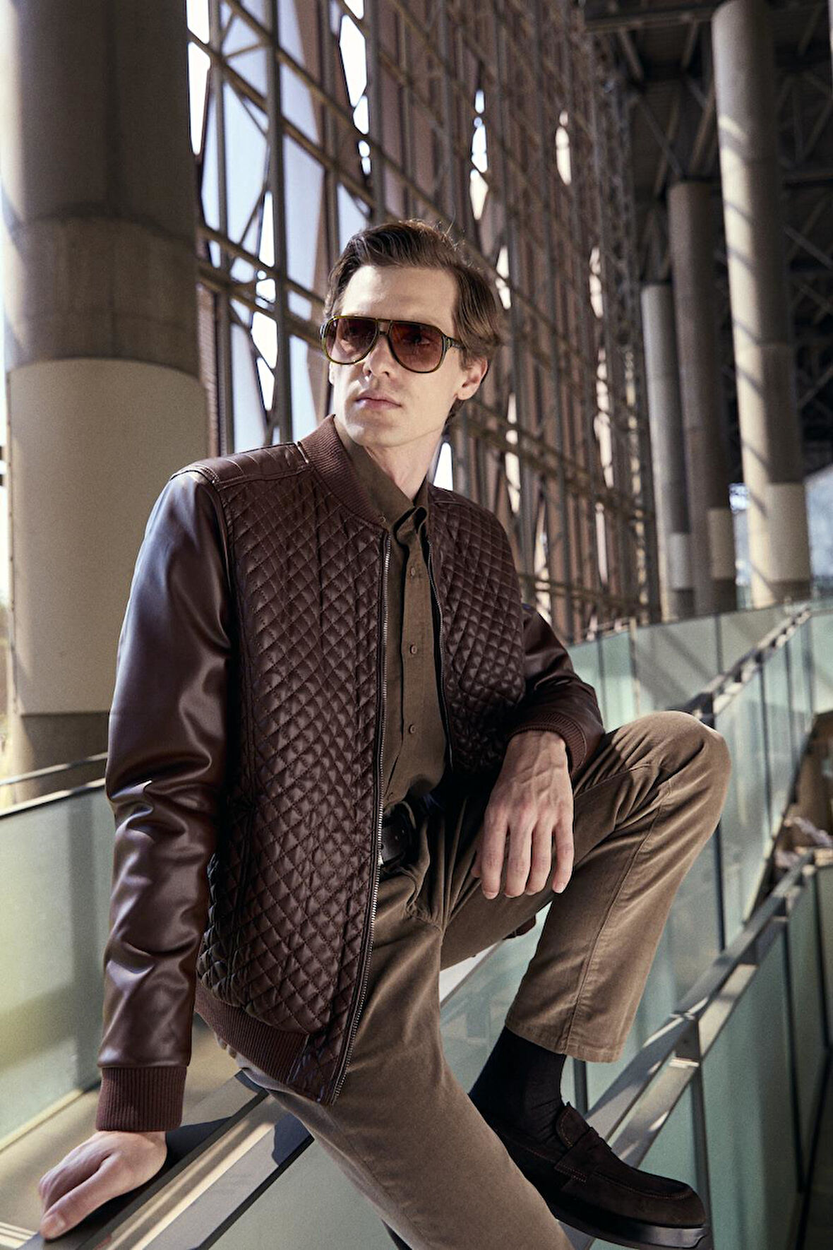 Regular Fit Baklava Desenli Erkek Mont Kahve 4527