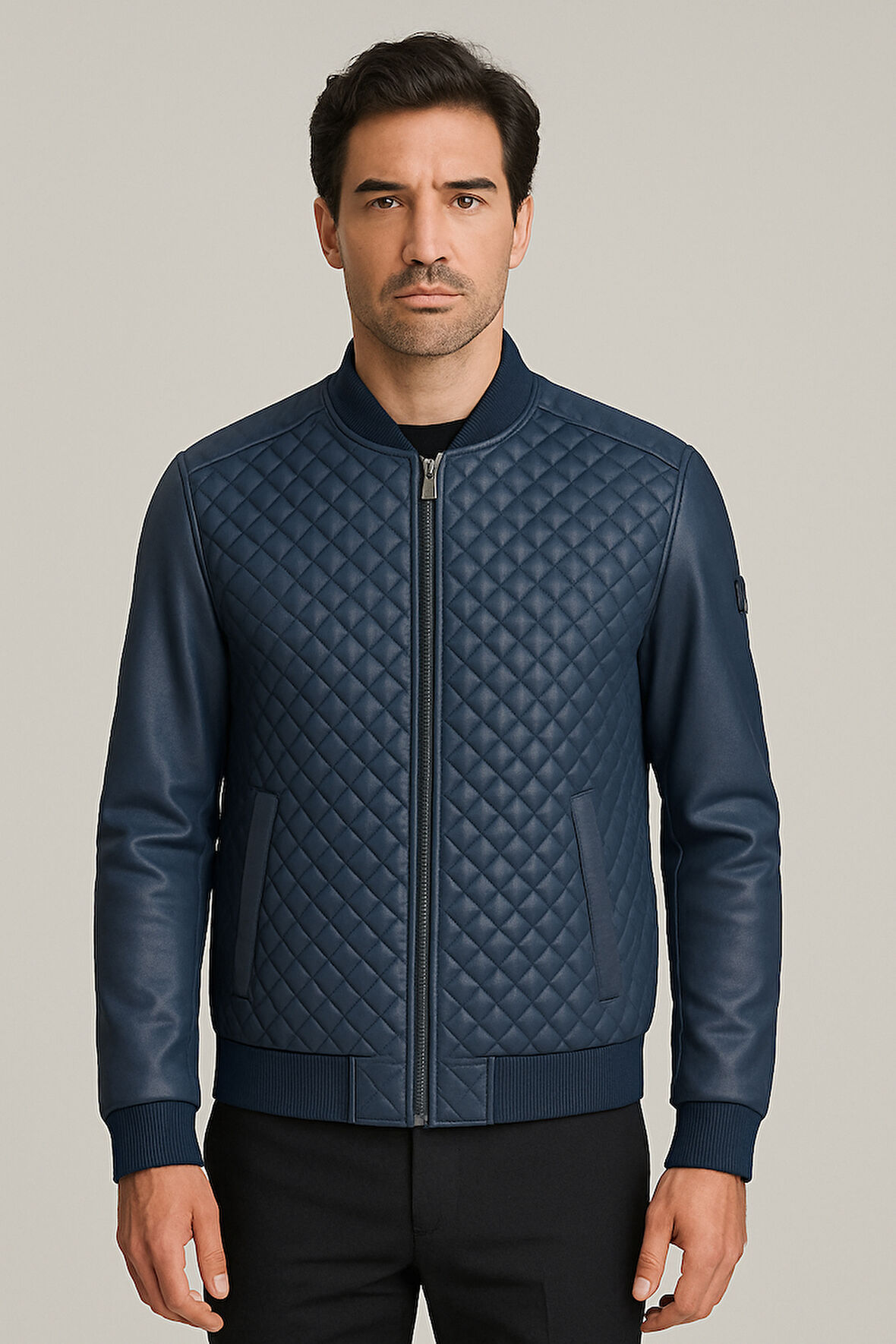 Regular Fit Baklava Desenli Erkek Mont Lacivert 4527