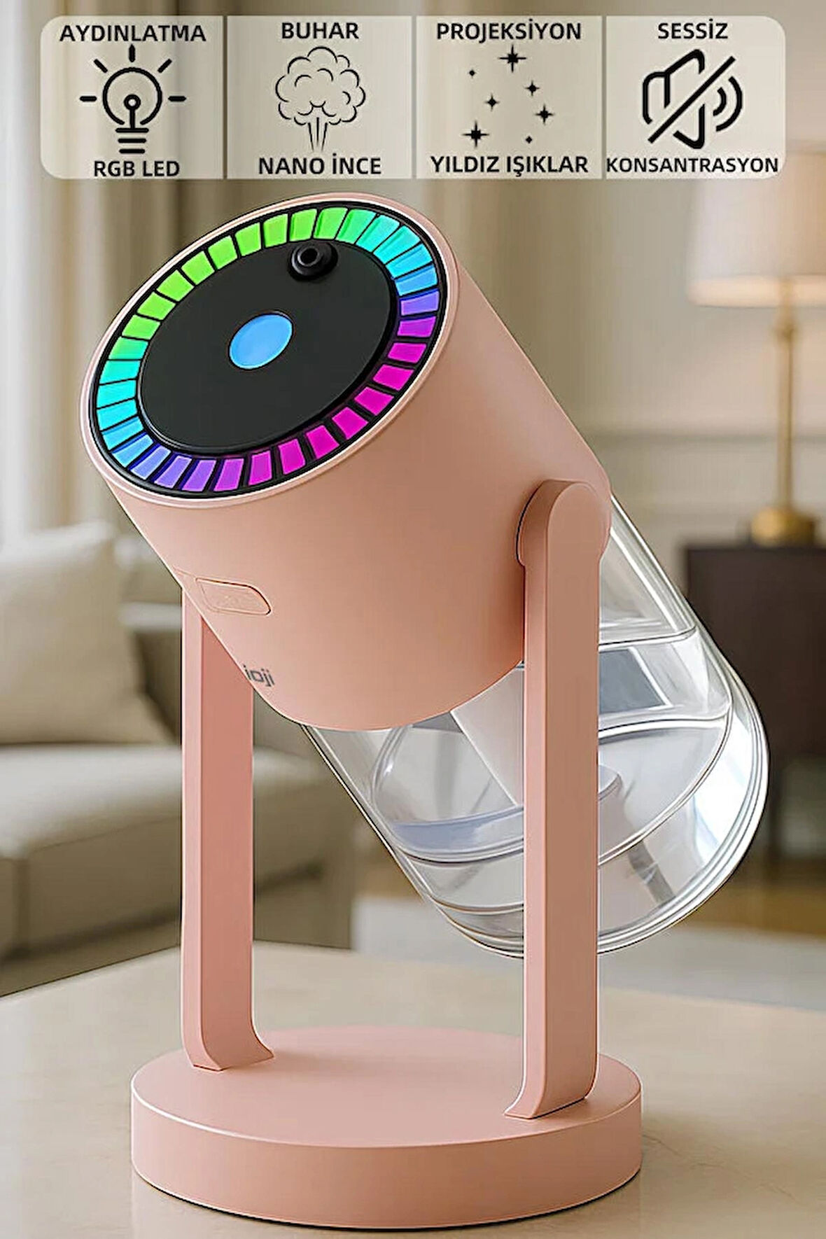 mioji Mio AH8 Taşınabilir RGB 280ml Hava Nemlendirici - Pembe