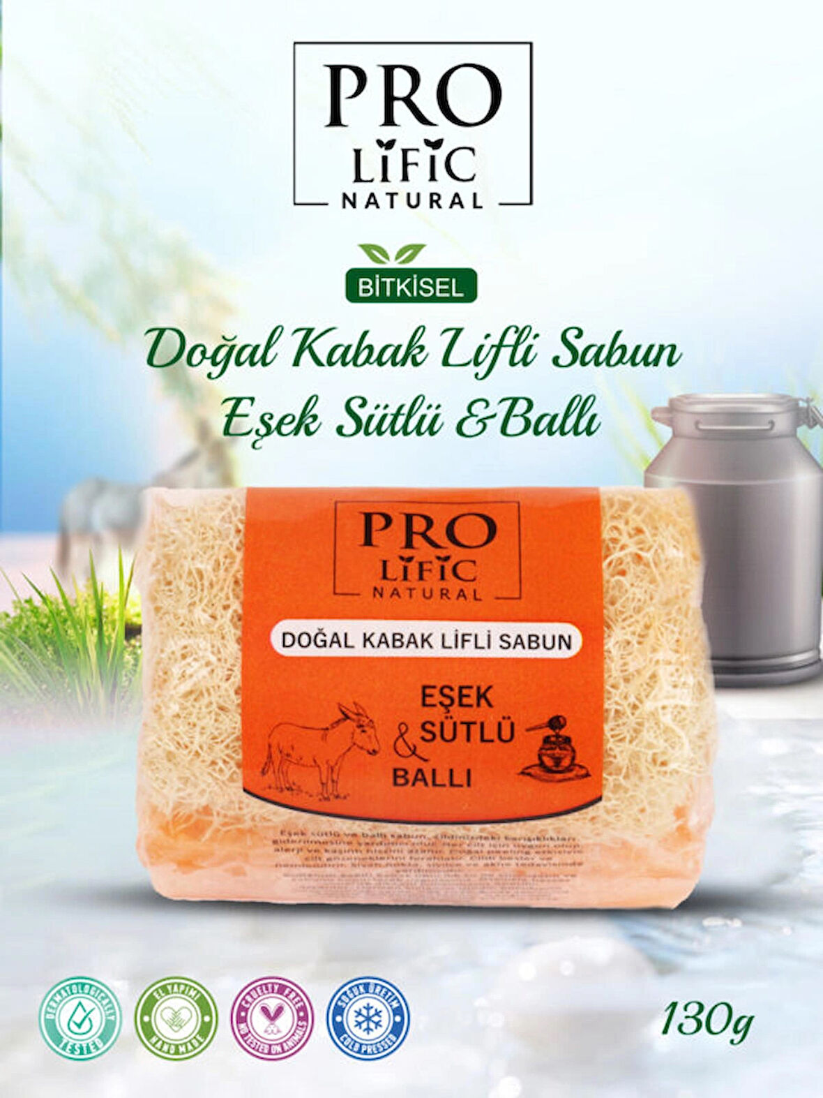 Doğal Kabak Lifli Eşek Sütlü & Ballı Sabun 130g