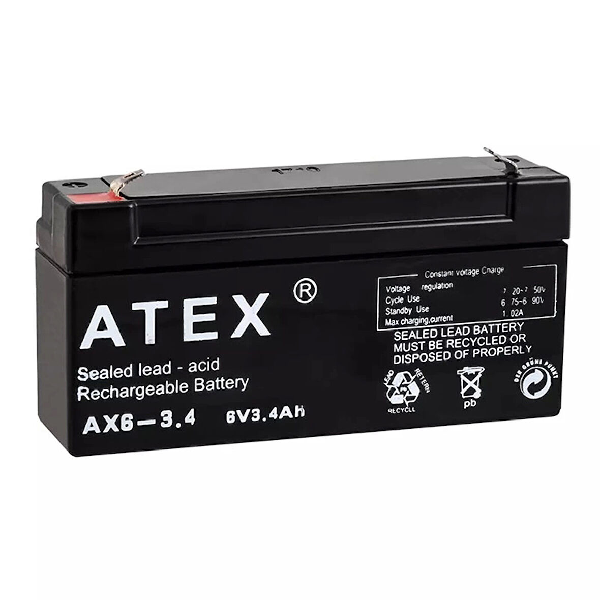 ATEX AX6-3.4 6 VOLT - 3.4 AMPER YATIK AKÜ (12.5X6X3CM) (4533)