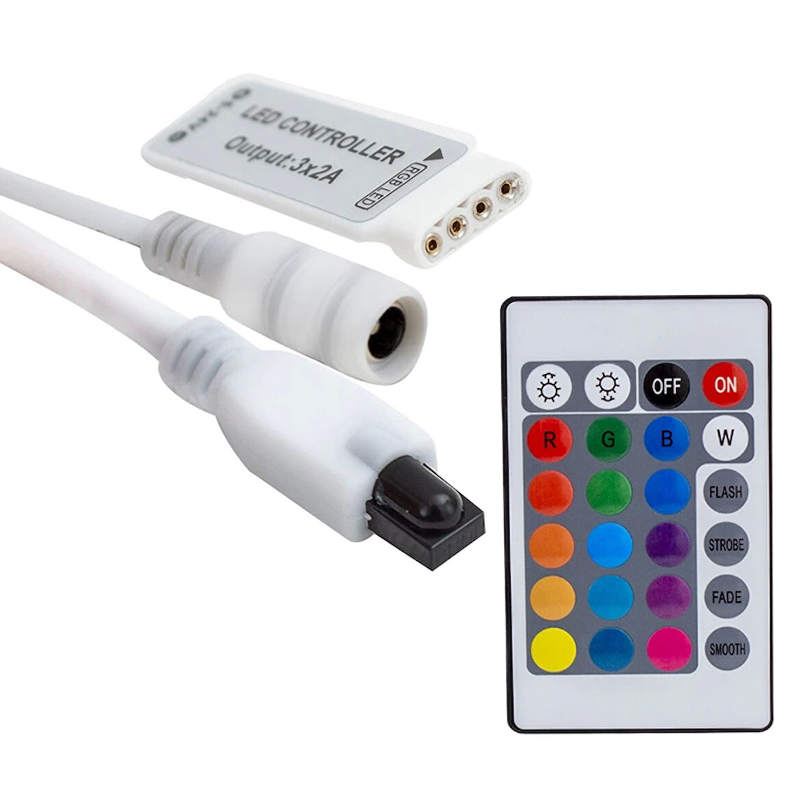 MİNİ 24 TUŞLU 5 VOLT - 12 VOLT - 24 VOLT - 3.2 AMPER KUMANDALI RGB LED KONTROL CİHAZI (4533)