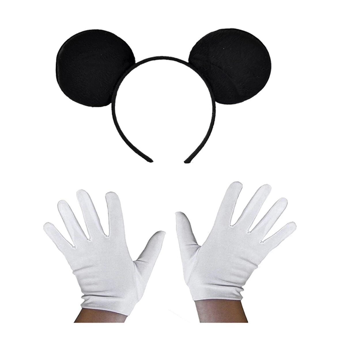 Siyah Mickey Mouse Tacı ve Beyaz Eldiven Seti (4533)