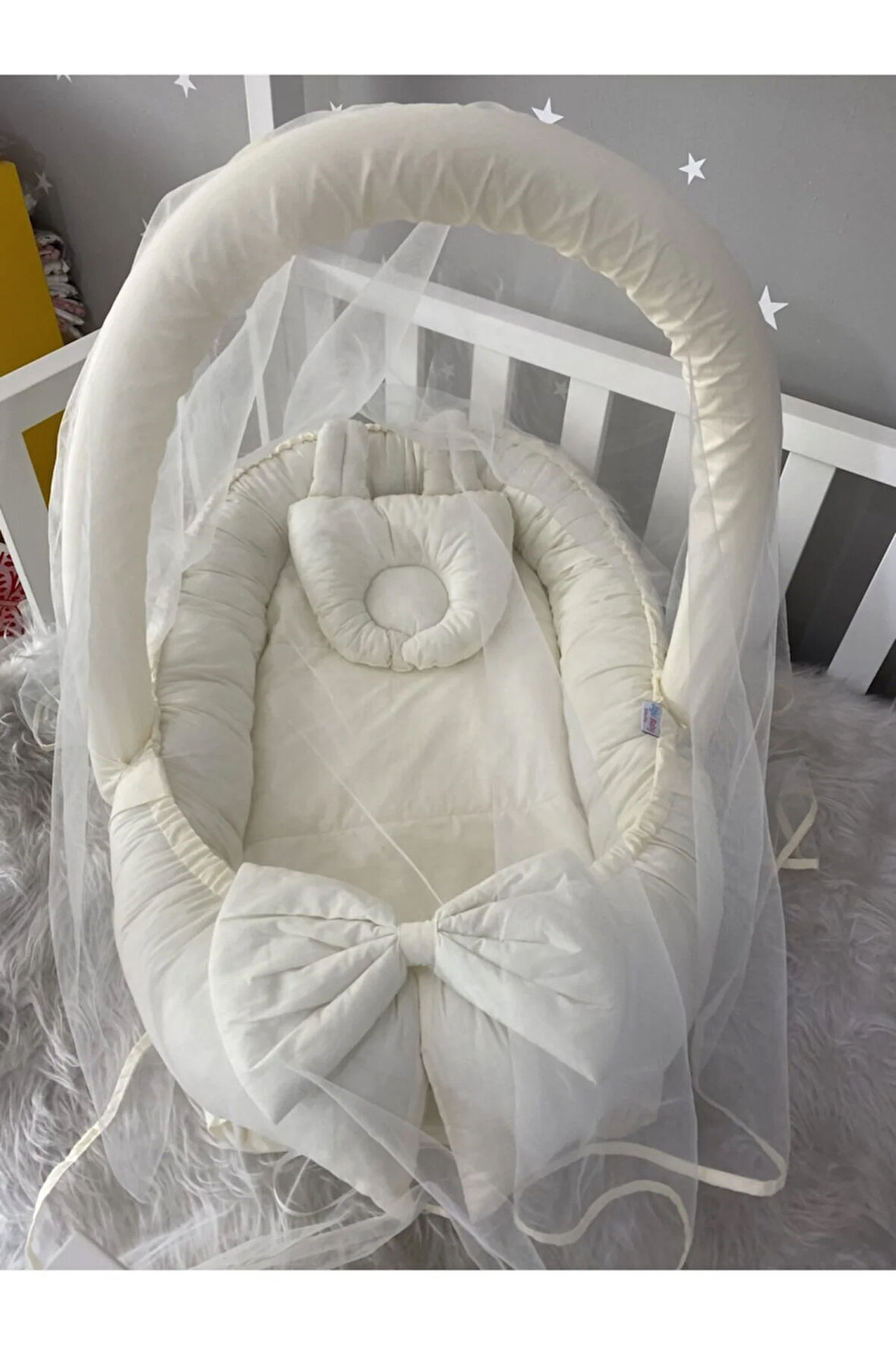 Nest Krem Kulaklı Cibinlik Ve Oyuncak Aparatlı Lüx Tasarım Jaju-babynest