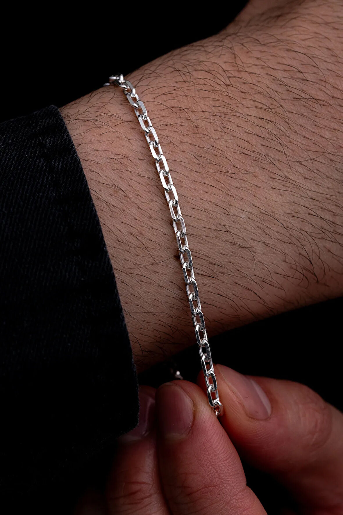 Erkek Gümüş Bileklik - 3 mm Forse Zincir Gümüş Bileklik