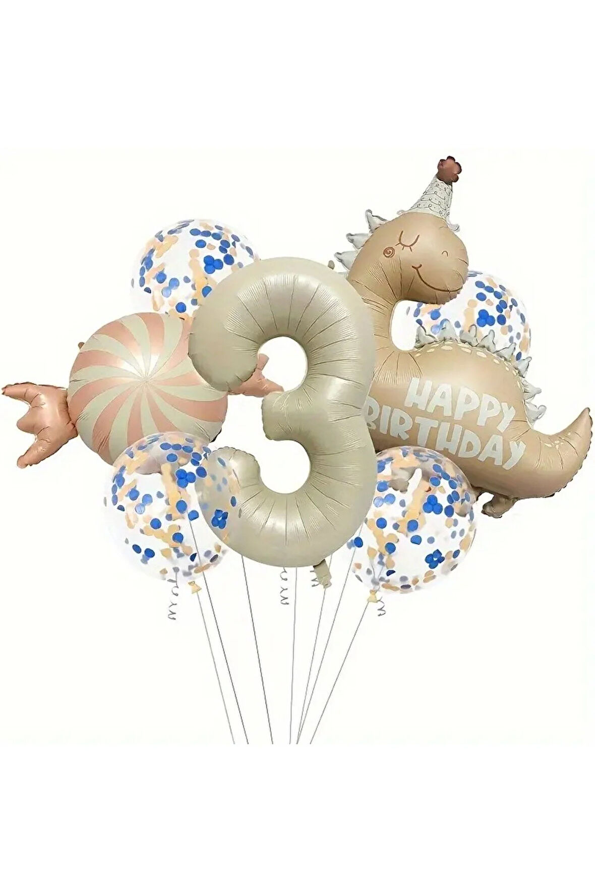 RETRO ŞAPKALI DİNAZOR ŞEKER FOLYOLU YAŞ BALON SET