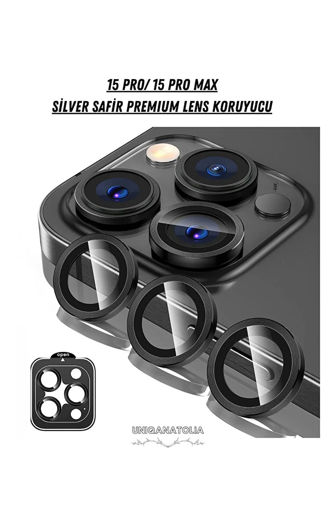 15 Pro & 15 Pro Max Uyumlu Safir Premium Kamera Lens Koruyucu