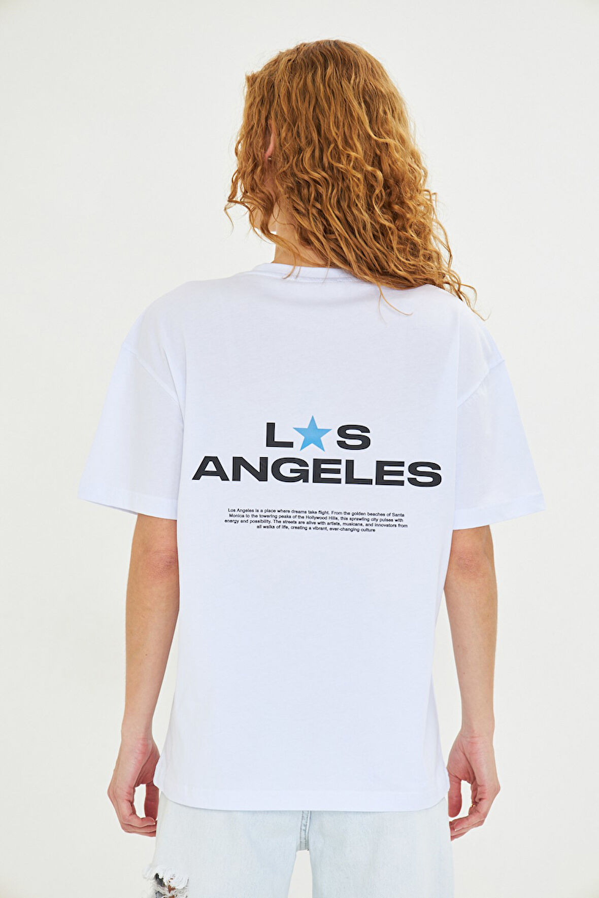 Los Angeles Baskılı %100 Pamuk Oversize Kadın Tişört