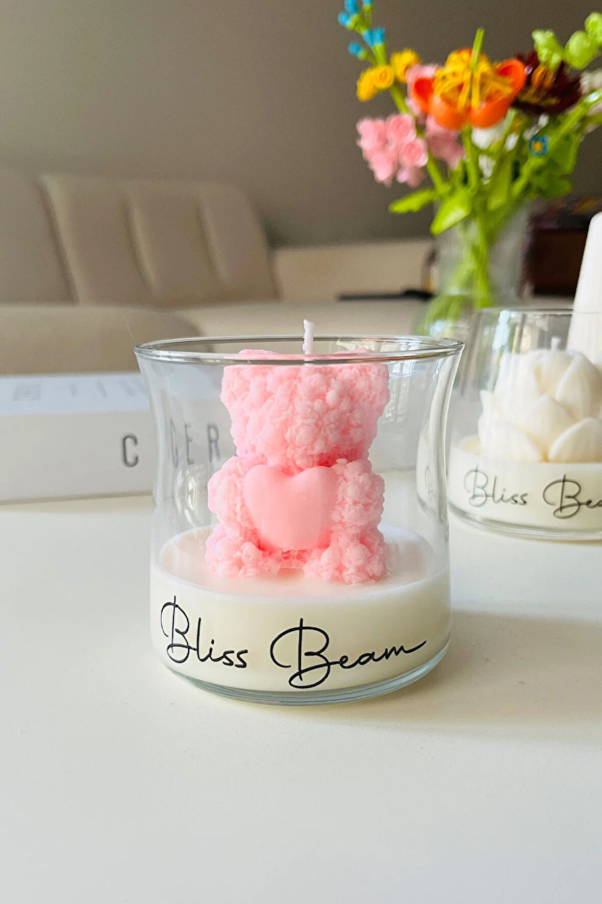 Romantik Kalpli Ayıcık Mum %100 Doğal Soya Wax Hediye ve Dekoratif