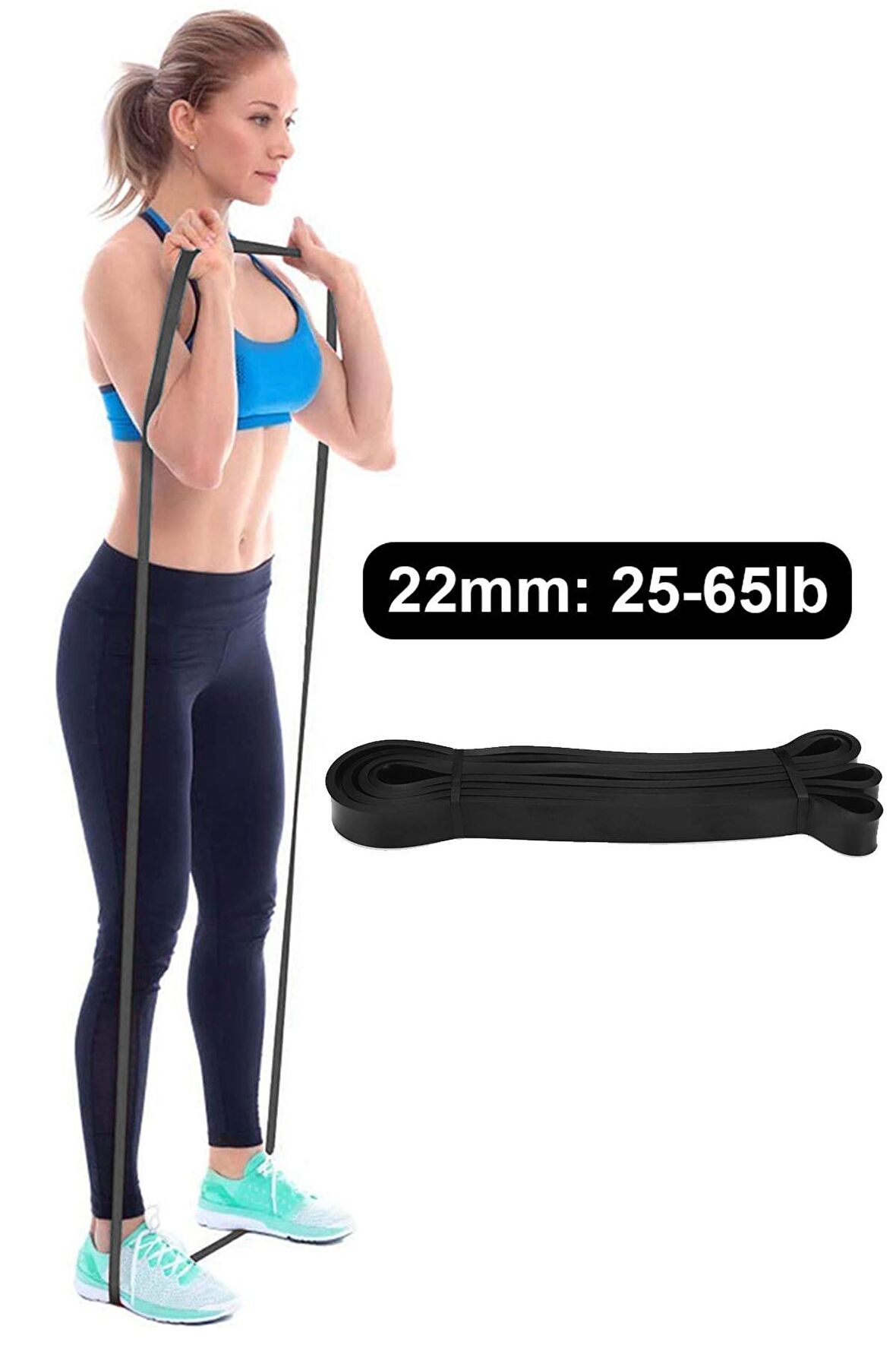 Fitness Resistance Powerband 22 Mm Siyah Güç Bandı Sert Direnç Lastiği Pilates Aerobik Squat