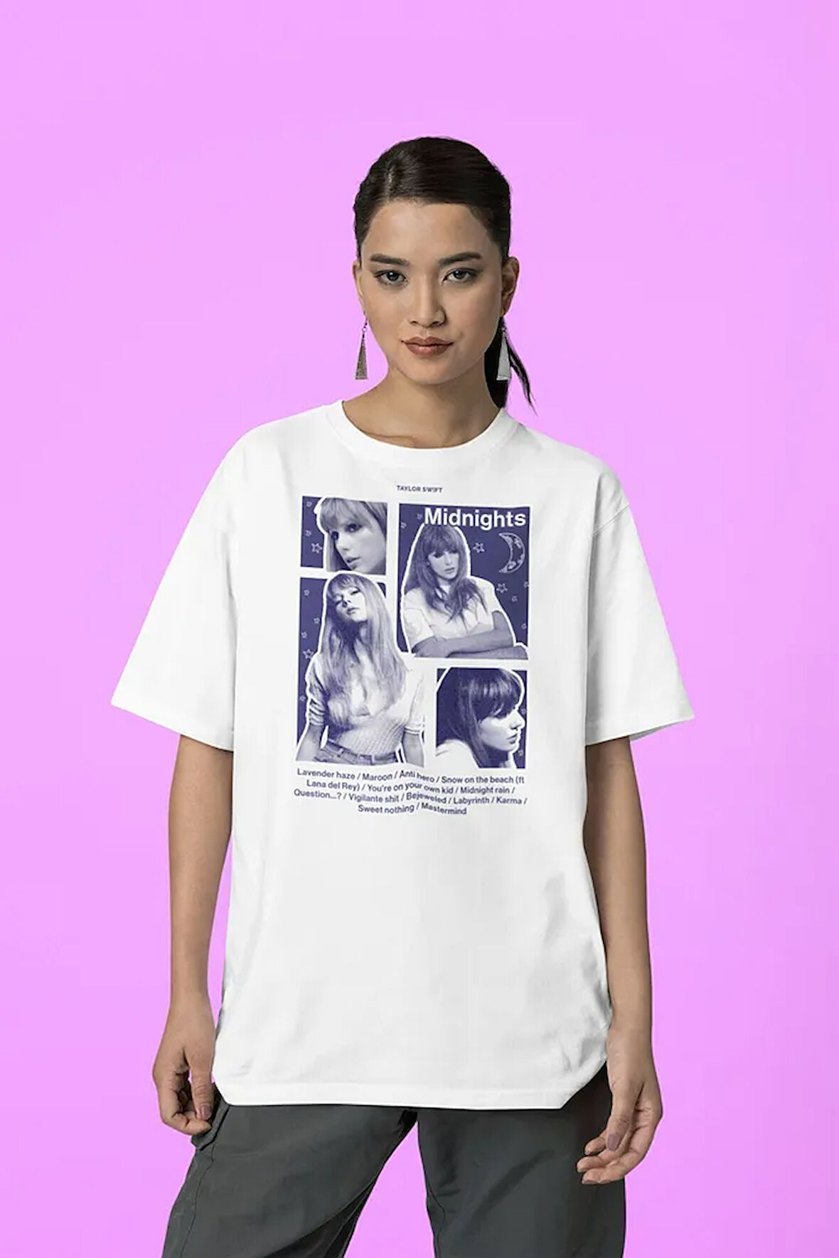 Taylor Swift Midnights Baskılı Unisex Tişört, Oversize Şarkıcı Tişört