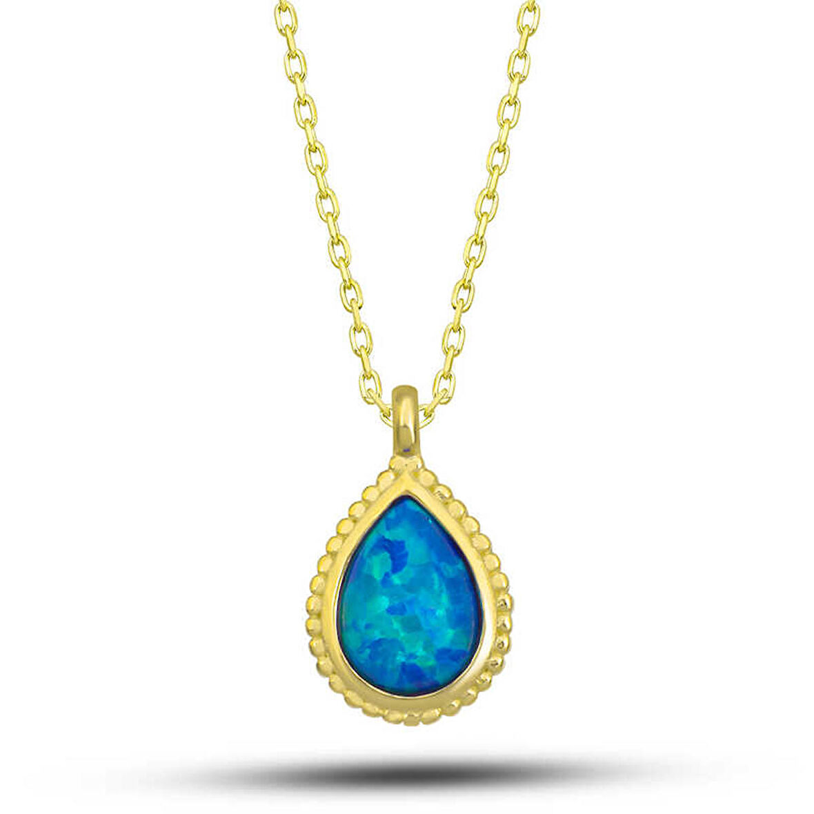 himarry 925 Ayar Gümüş Gold Damla Mavi Opal Taşlı Kadın Kolye