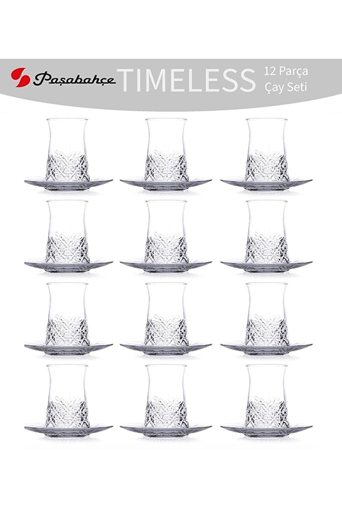 Paşabahçe Timeless Çay Bardağı ve Tabağı 170cc 24 Parça 12 Kişilik