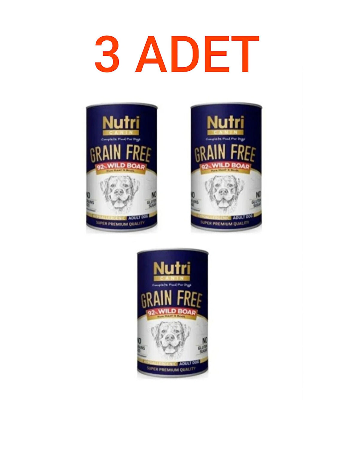 NUTRİ CANIN YABAN DOMUZU ETLİ TAHILSIZ YETİŞKİN KÖPEK KONSERVE 400GR.X3 ADET