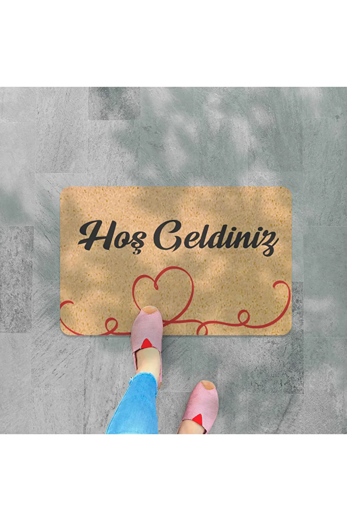 hoş geldiniz yazılır Coco Görünümlü Dekoratif Dış Kapı Önü ve Iç Mekan Paspası