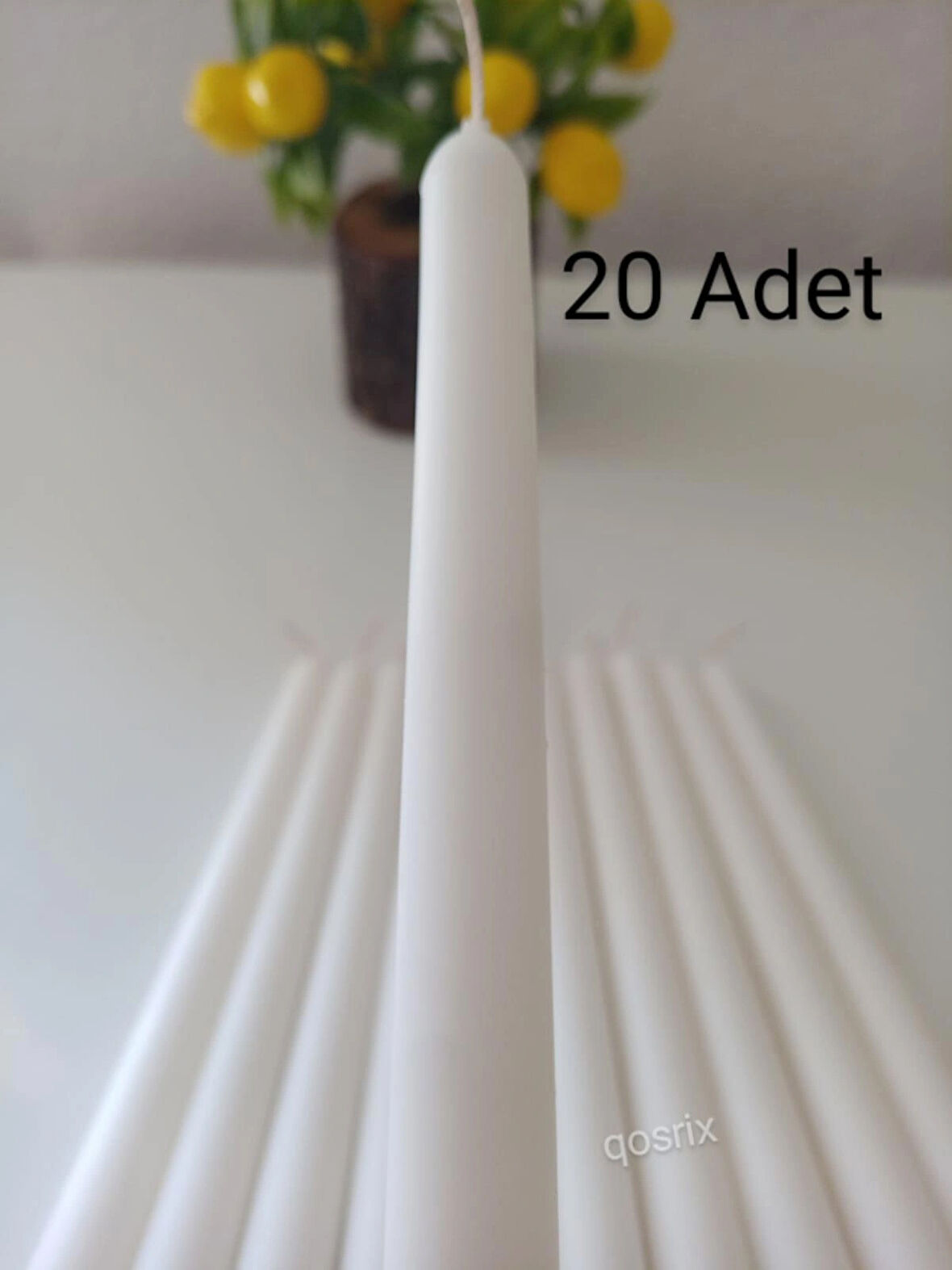 20'li Beyaz Şamdan Soya Mumu 1. Kalite Soya Doğal Vanilya Kokulu Uzun Çubuk Konik Mum Dekoratif