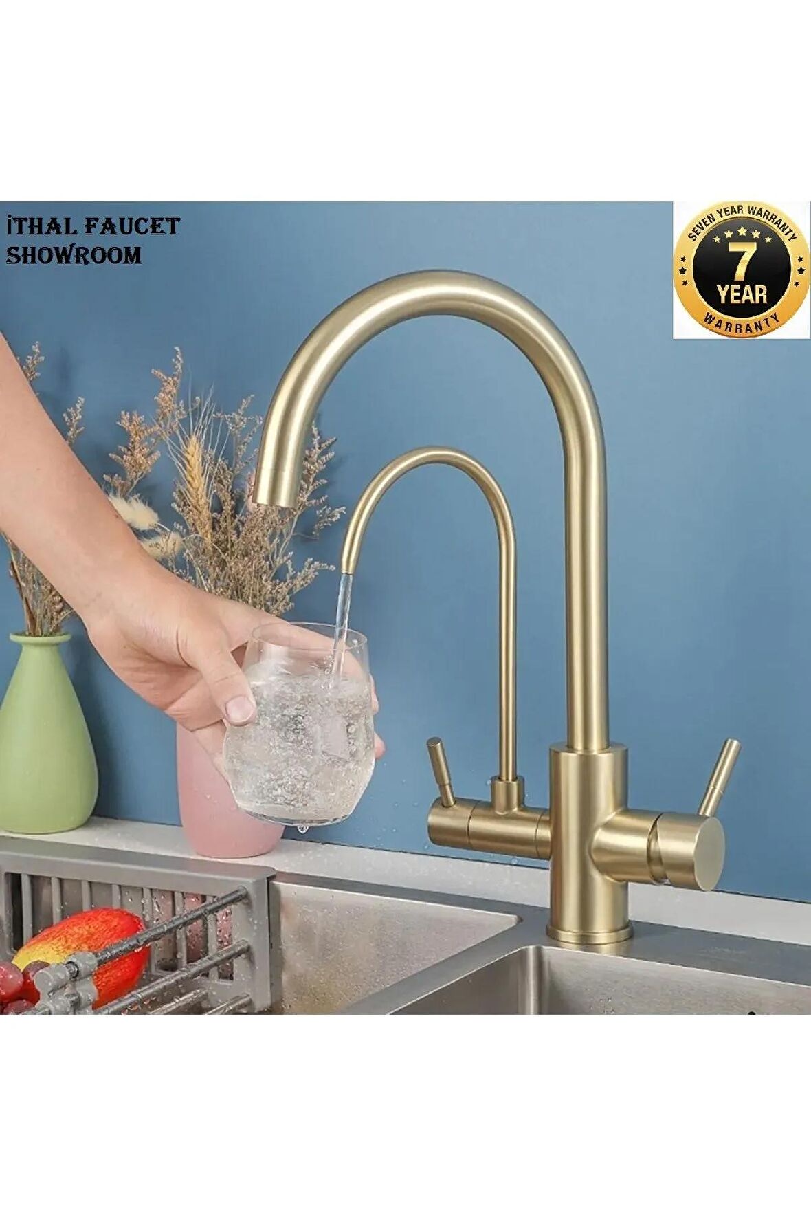 Mutfak Evye Bataryası Dual Flow Su Arıtma Çıkışlı 7 Yıl Garanti Ithal Mat Gold Yeni Ithal