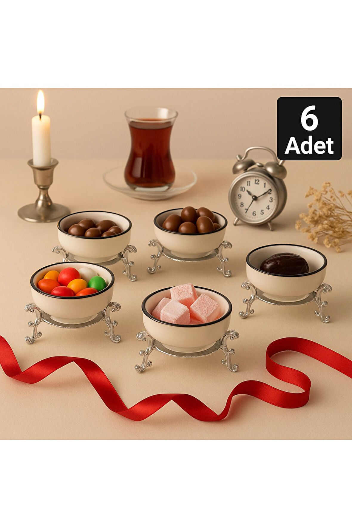 Metal Ayaklı Porselen Lokumluk,Şekerlik,Kahveyanı,Draje,Şeker,Sunum Kahve Lokumluk