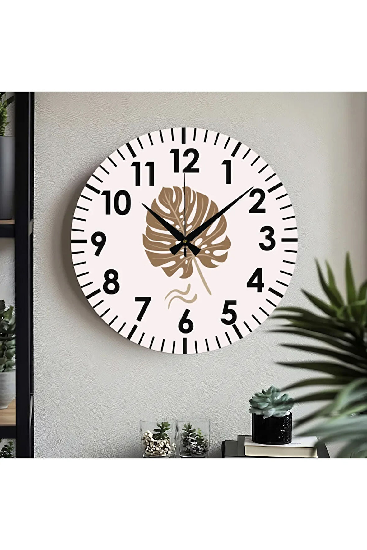 Çiçek desenli Dekoratif Türkçe Rakamlı UV Baskılı Duvar Saati (Sessiz) Akar Mekanizma Metal Akrep