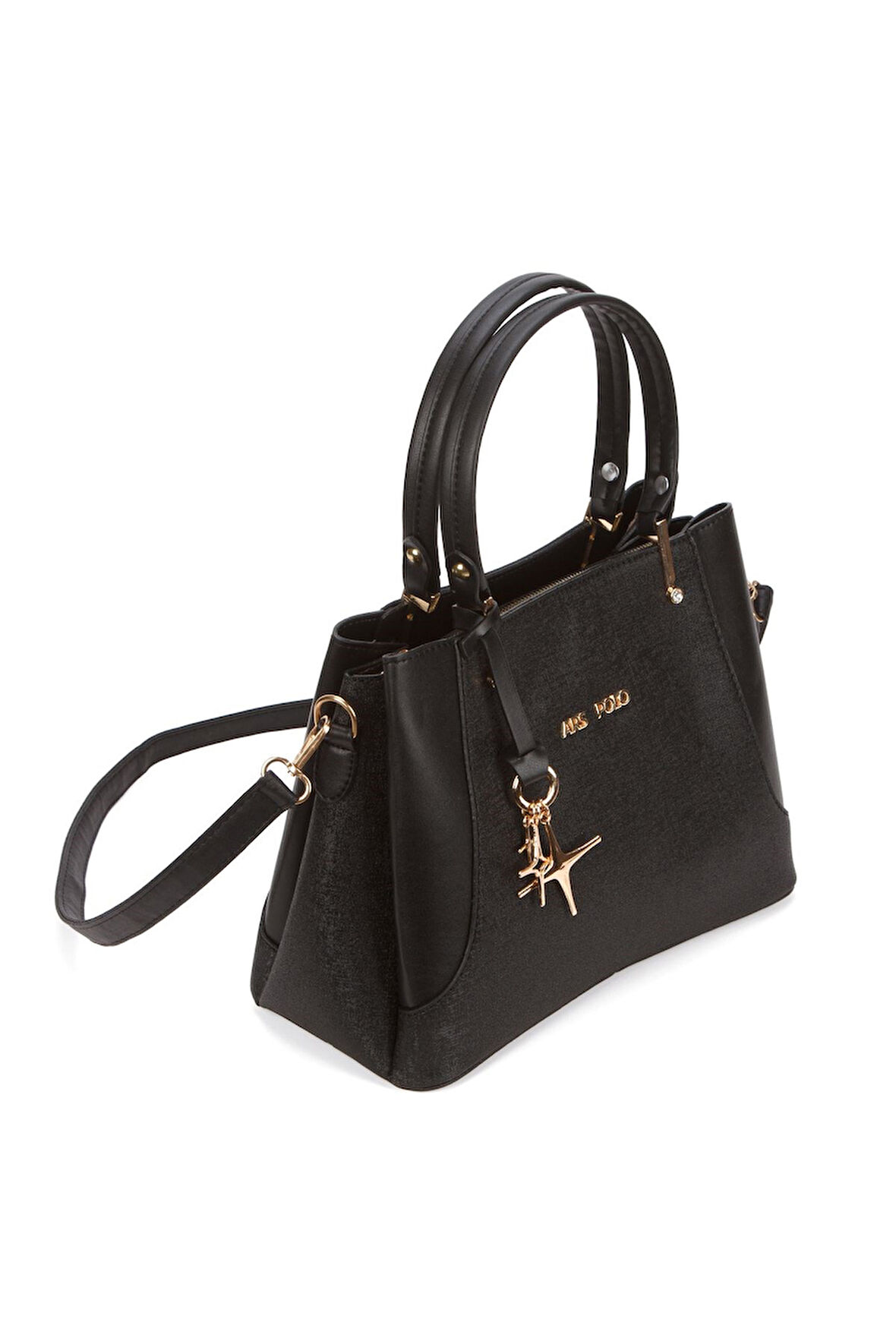 Kadın Siyah Charm Detaylı El ve Omuz Çantası