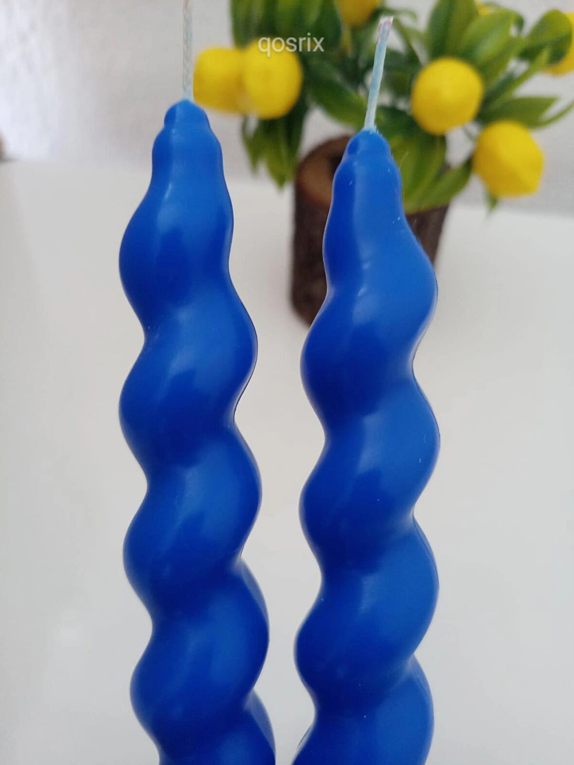 2'li Mavi Italyan Burgulu Şamdan Soya Mumu Doğal Kokulu Uzun Çubuk Konik Burgu Spiral Mum Dekoratif