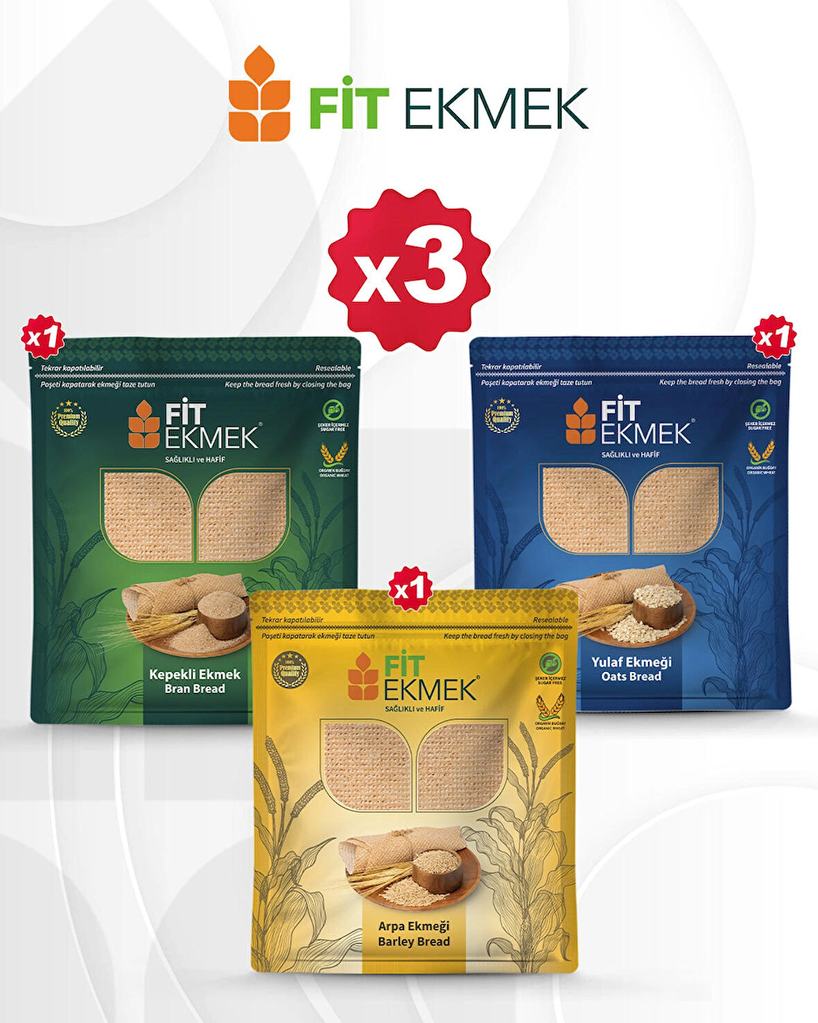fit Kepekli Lavaş Ekmeği 300gr, Yulafli Lavaş Ekmeği 300gr ve Arpa Lavaş Ekmeği 300gr