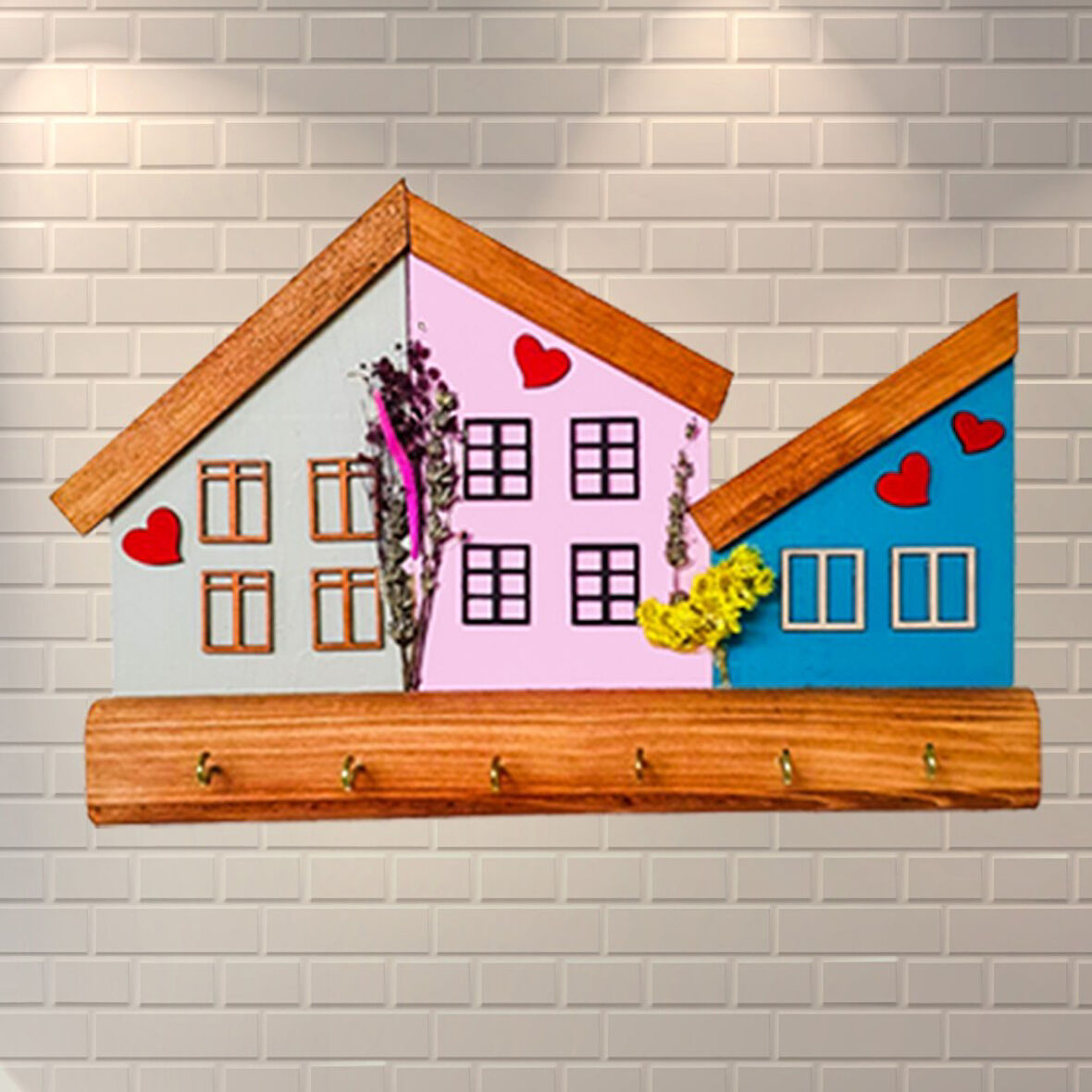 Veraart Ahşap Ev Çiçek Anahtar Askılığı 6 Kanca Anahtar Askısı Organizer Anahtar Düzenleyici