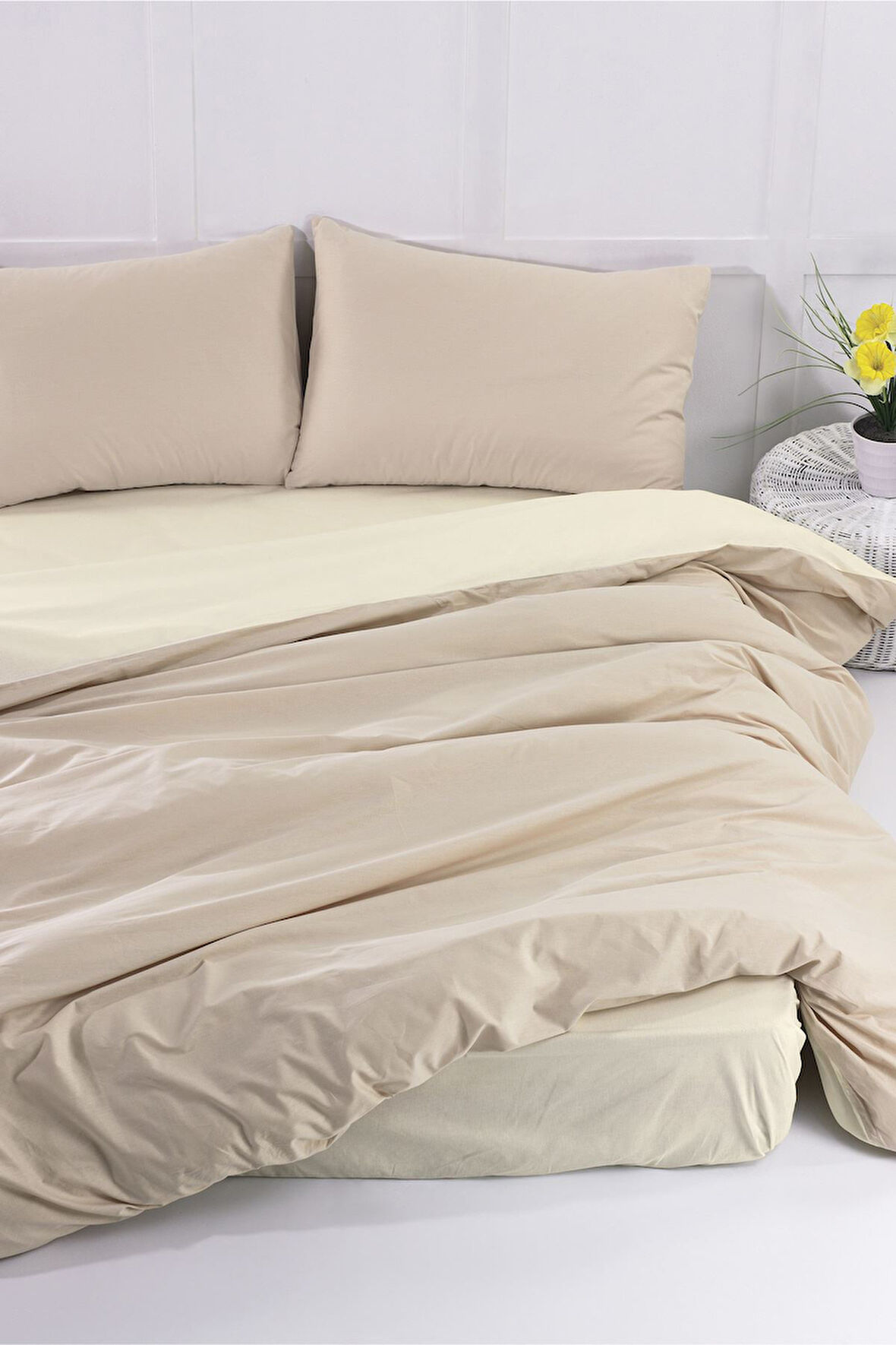 Aytunç Nefise %100 Pamuklu Çift Kişilik Sütlü Kahve DoubleFace Nevresim Seti 200x220 cm