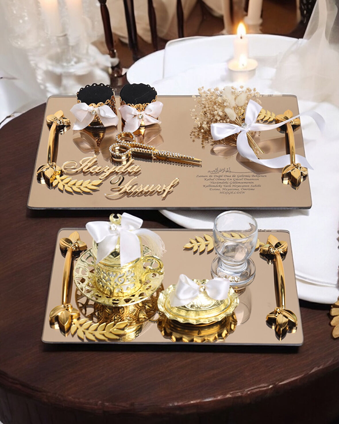 Harmony Gold Söz Nişan Tepsisi ve Damat Kahve Fincan Tepsisi