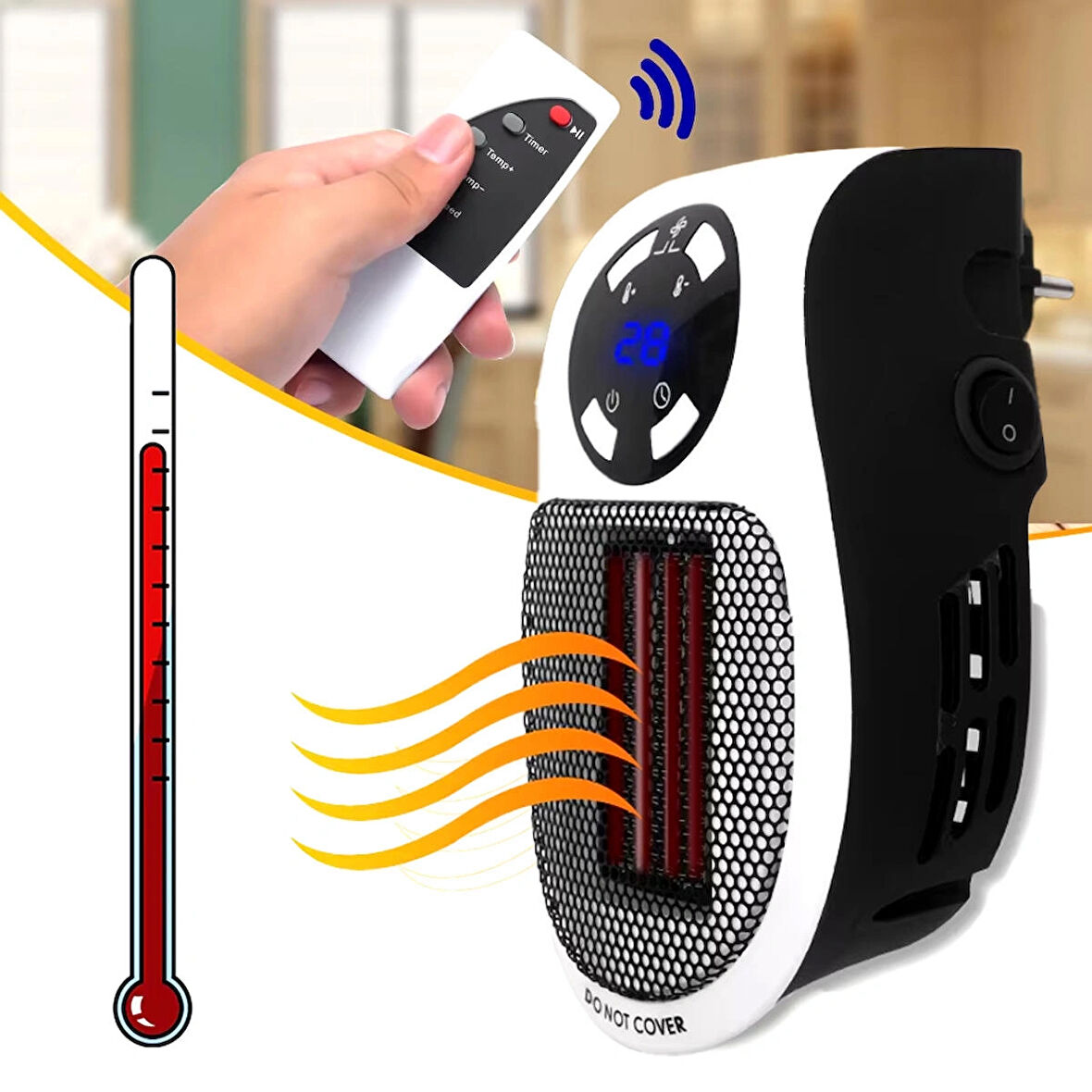 Hk Tech 500 Watt Priz Tipi Uzaktan Kumandalı Taşınabilir Isıtıcı