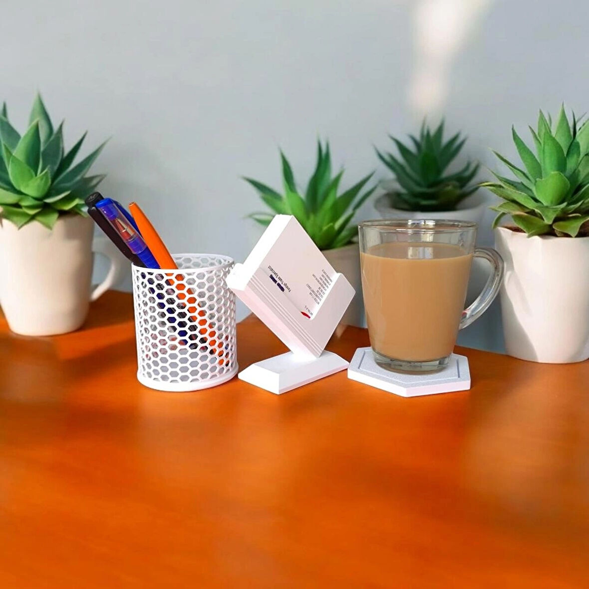 Masa üstü organizer/Kalemlik, Bardak altı, telefon stand/3 lü set.