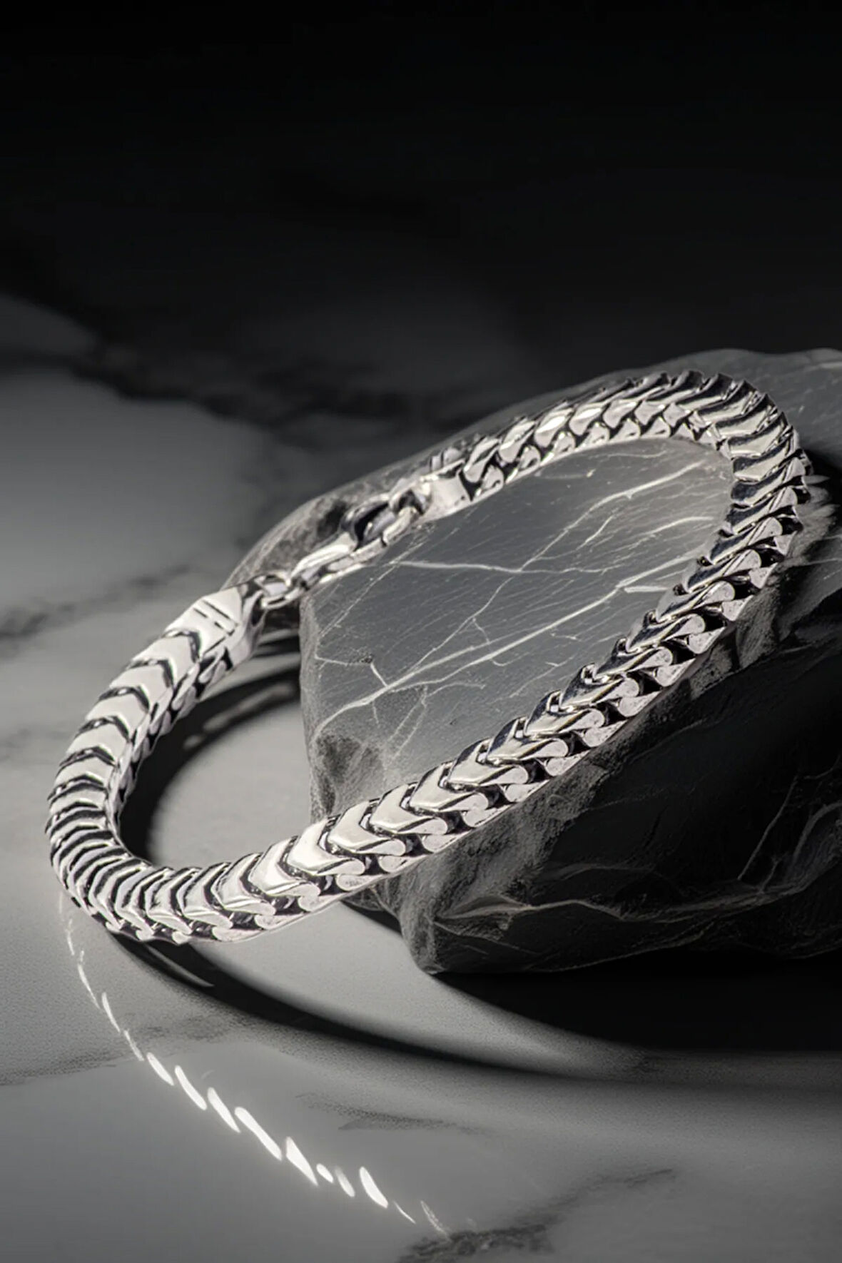 Erkek Gümüş Bileklik - Kalın Yassı Snake Parlak Model Erkek Künye