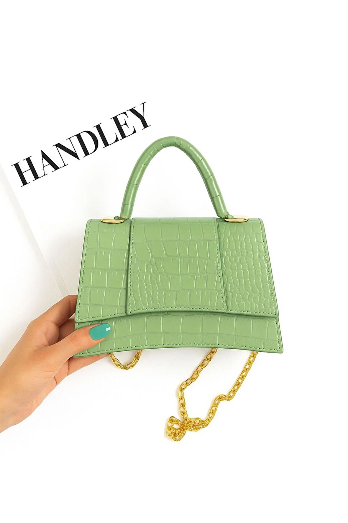 Timsah Deri Baskılı El ve Omuz Çantası – Gold Zincir Askılı Lüks Tasarım