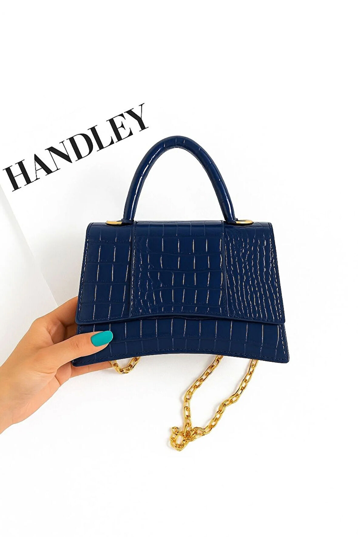 Timsah Deri Baskılı El ve Omuz Çantası – Gold Zincir Askılı Lüks Tasarım