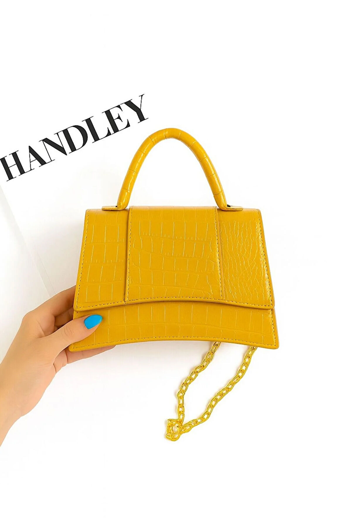 Timsah Deri Baskılı El ve Omuz Çantası – Gold Zincir Askılı Lüks Tasarım