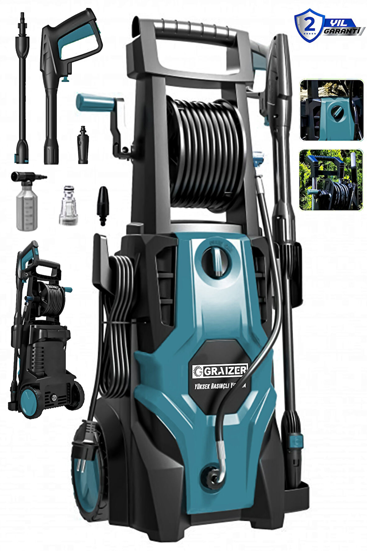 Graizer Alman 180 Bar Daflong Series Musluk Ve Kovadan Çekme Yüksek Basınçlı Bahçe Oto Yıkama Makinesi Mavi