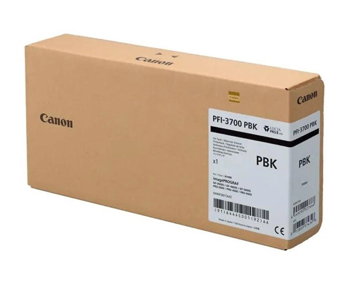 Canon PFI-3700 PBK (Photo Black) Fotoğraf Siyah Orijinal Mürekkep Kartuş 700 ml. (6444C001)