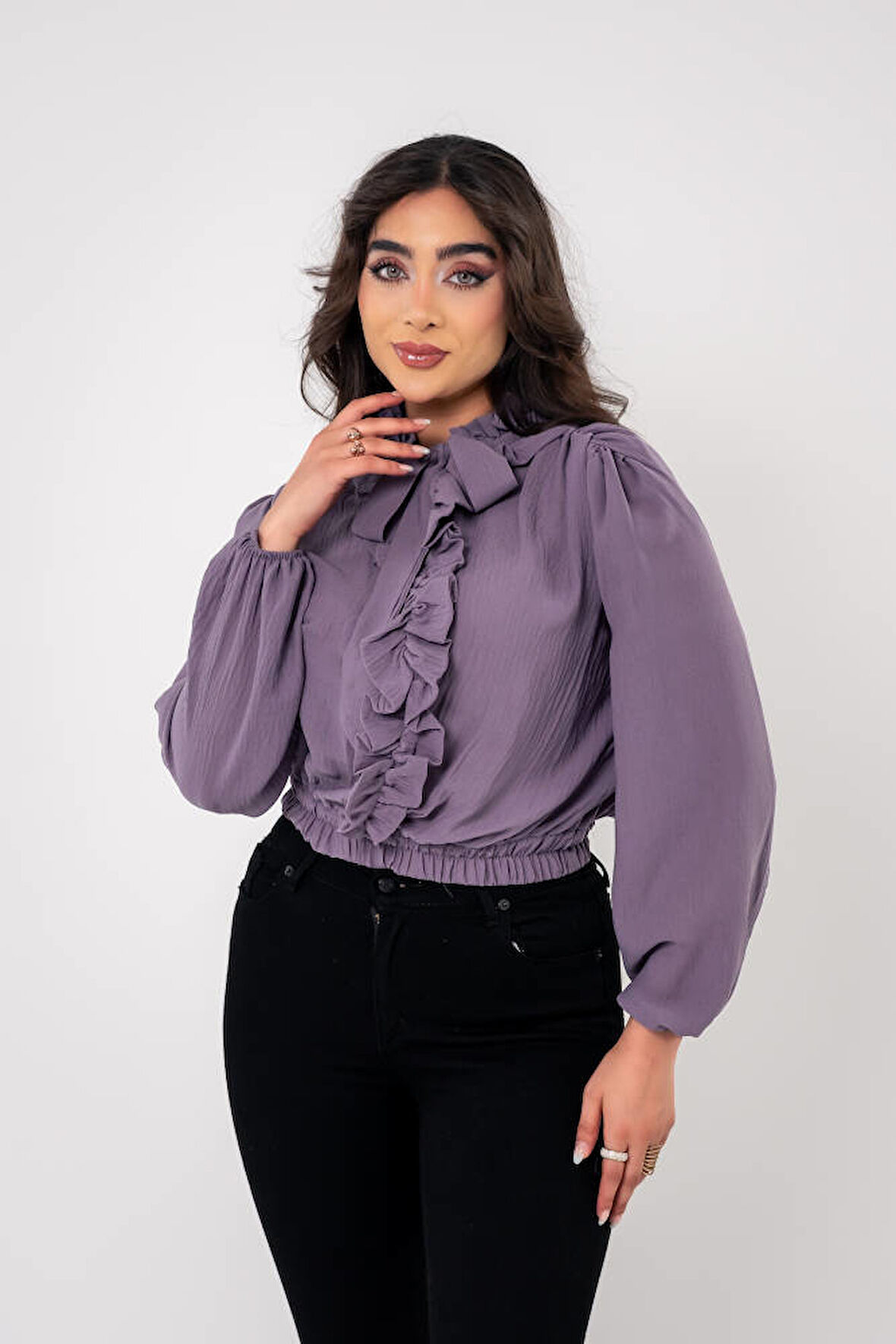 Kol Ve Bel Lastik Bağlama Detaylı Bluz BLZ630