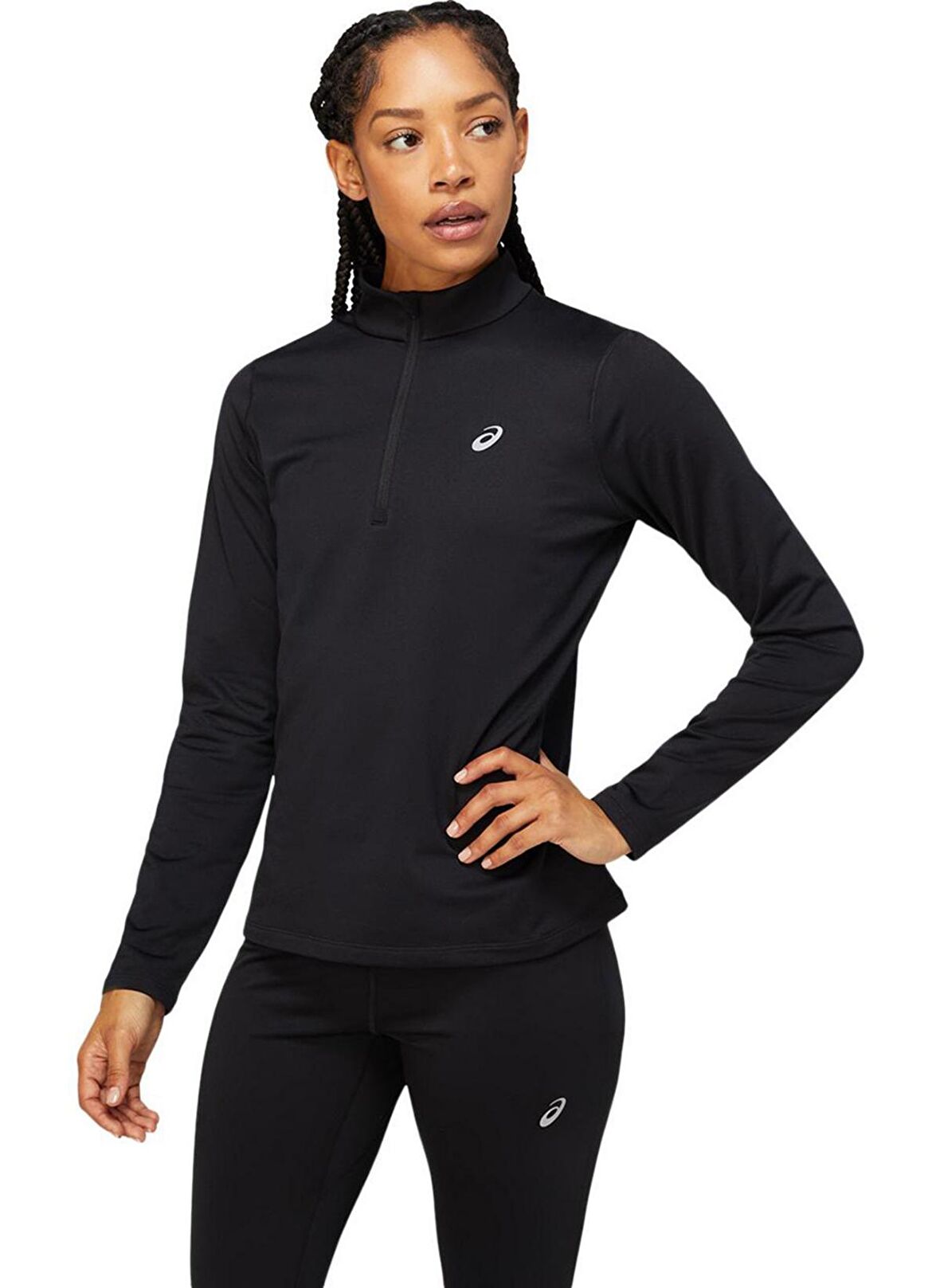 Asics 2012C343-001 Core Ls 1/2 Zip Wntr Fermuarlı Normal Kalıp Düz Siyah Kadın Sweatshirt