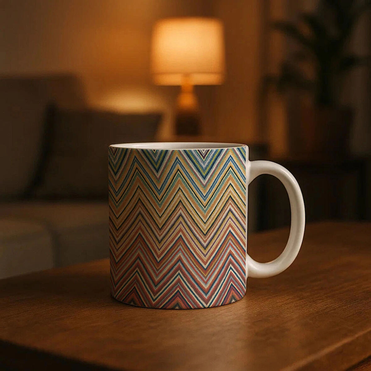 Soft Renkli Zikzak Desenli Kupa Bardak