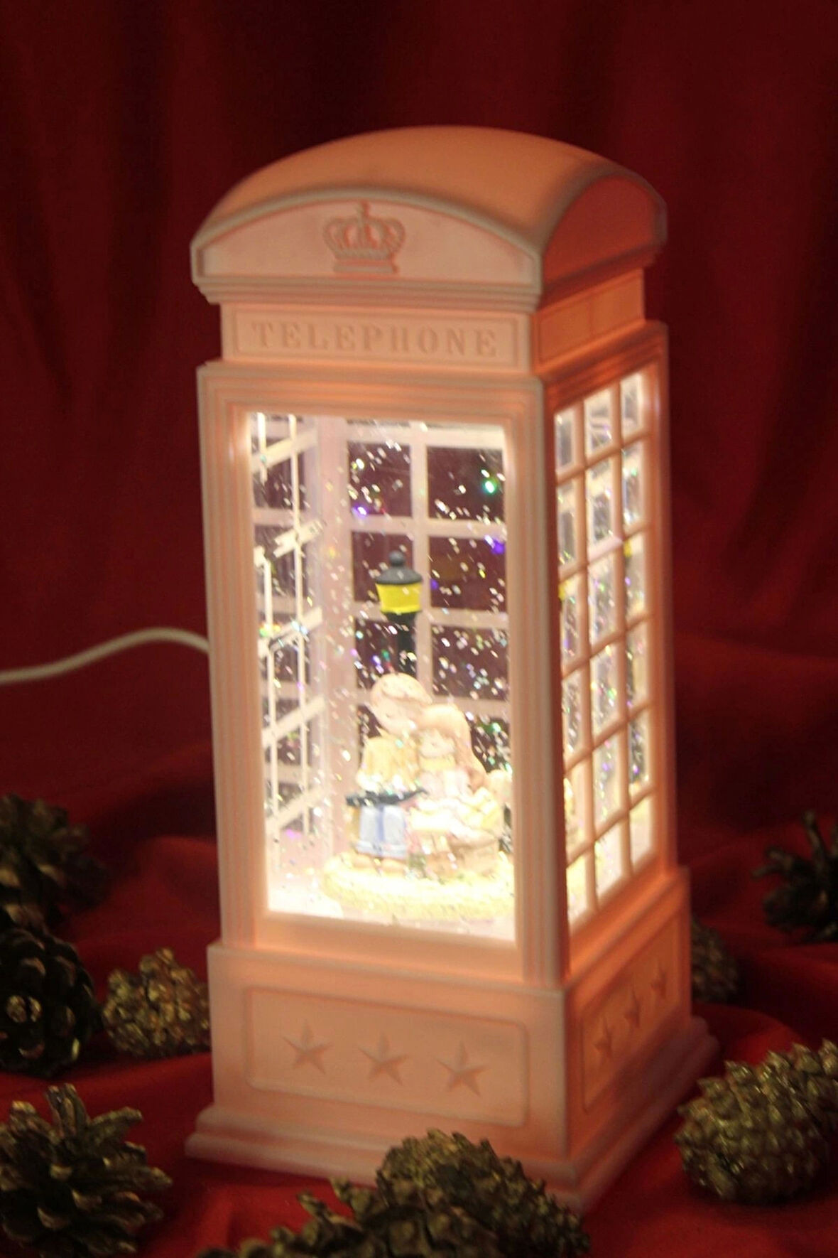 Kar Küresi led Işıklı Telefon Kulubesi Müzikli Ve Püskürtmeli Sevgili