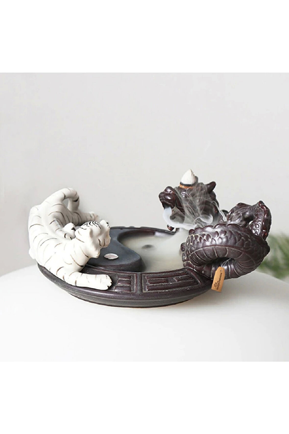 Feng Shui Ejderha Beyaz Kaplan Yin Yang Geri Akış Tütsü