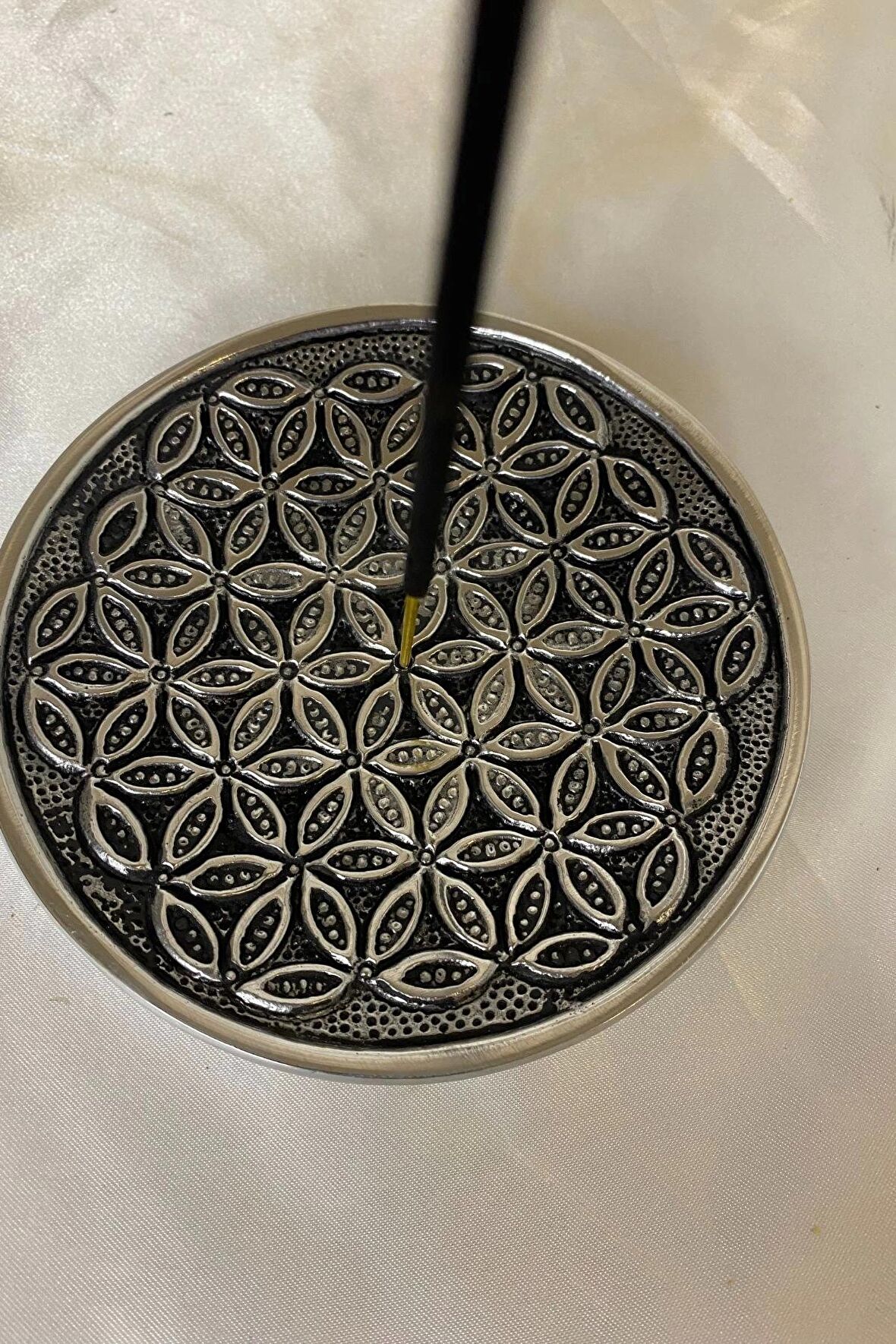 Çubuk Tütsülük İşlemeli Çelik Gümüş Hayat Ağacı Yaşam Çiçeği Hayat Çiçeği