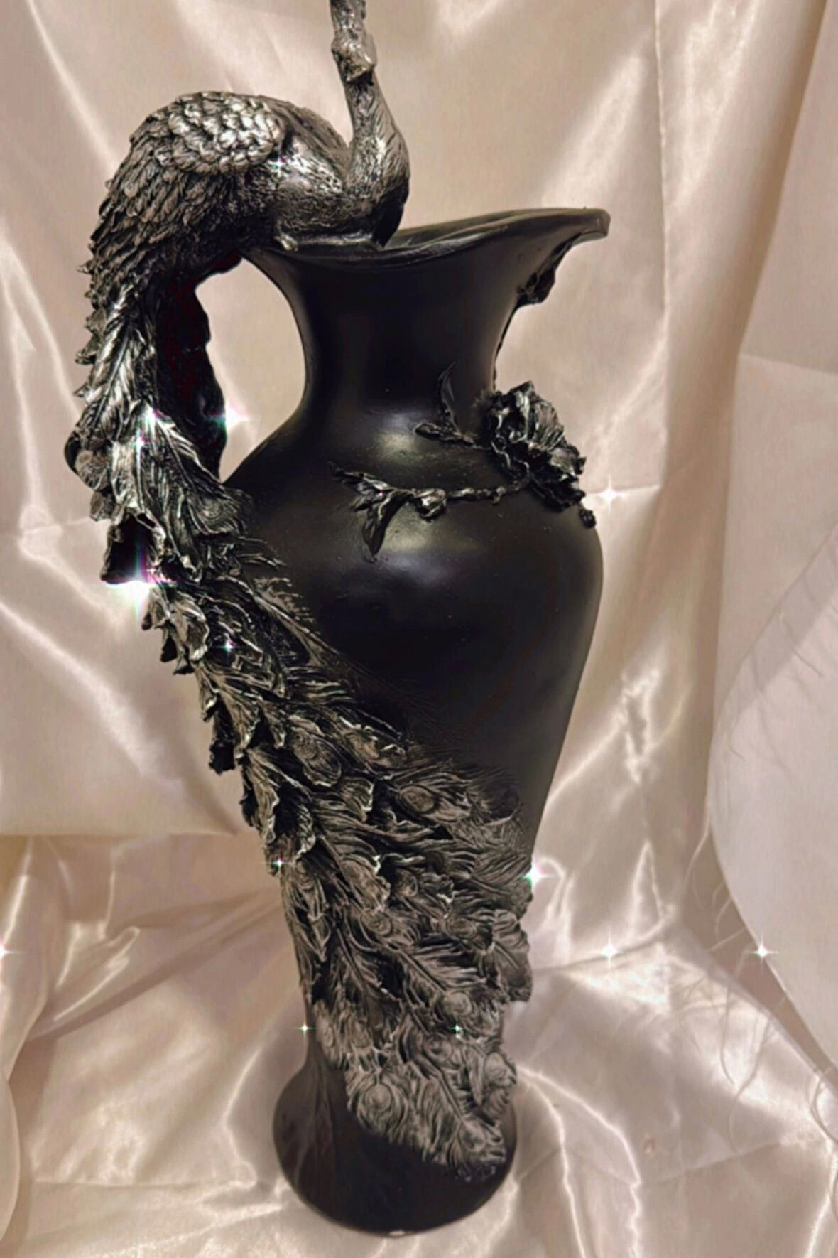 Tavuskuşu Vazo El İşi Siyah Mavi